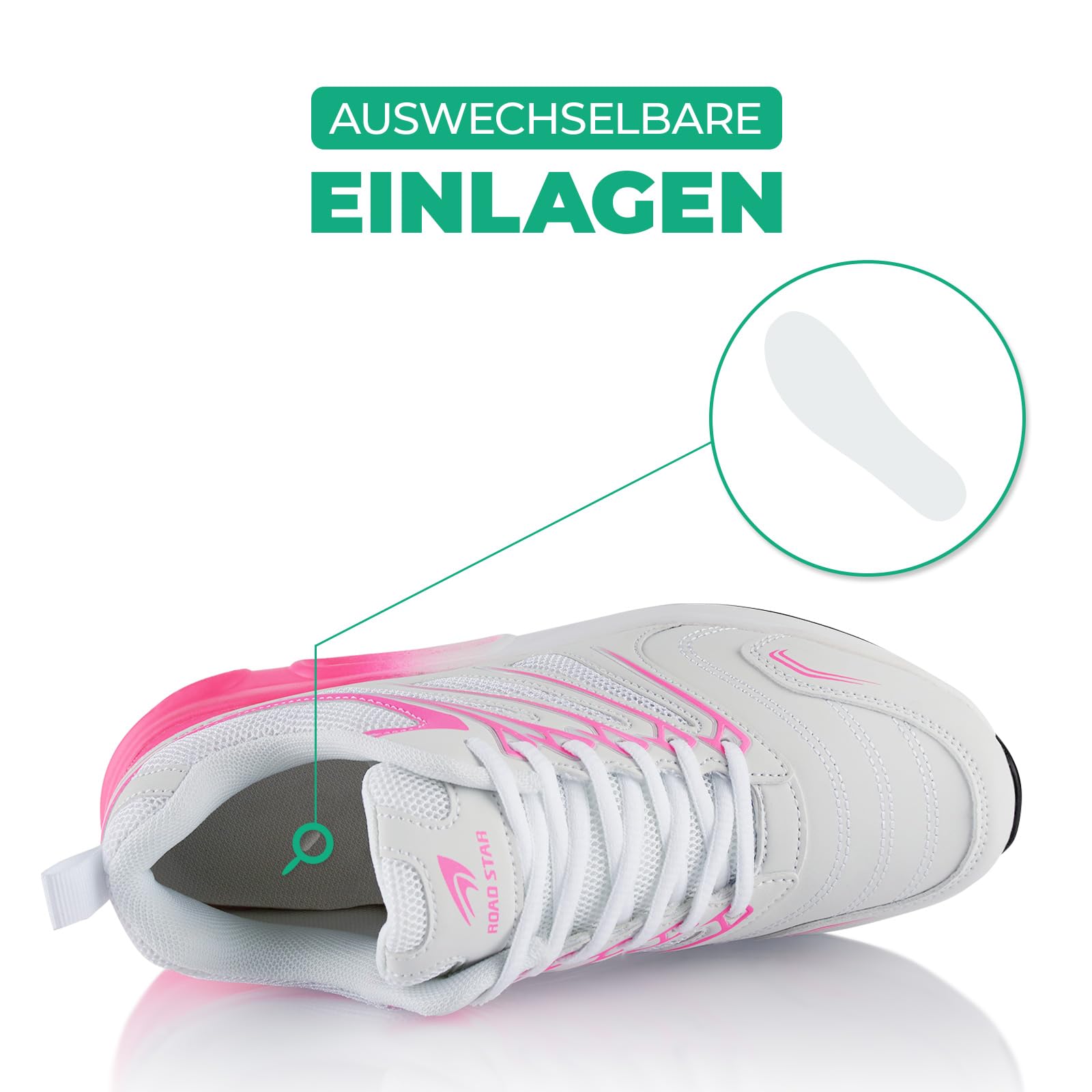 Fusskleidung® Damen Herren Sportschuhe Dämpfung Sneaker leichte Laufschuhe Weiss Pink Pink EU 36 5
