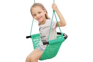 ROPECUBE Hand-Knitting Toddler Swing, Swing Seat for Kids with Adjustable Ropes, Little tikes Swing Set, for Outdoor Indoor, Playground, Backyard (Macaron Green)