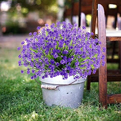 Artificial Fake Flowers,8 Bundles Outdoor Summer UV Resistant Greenery Shrubs Plants for Indoor Home Table Kitchen Hanging Planter Garden Wedding Decoration Independence Day Décor (Purple) - Thumbnail 5
