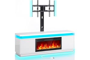 Rolanstar Fireplace TV Stand with Led Lights and Power Outlets, TV Stand Mount with 30" Electric Fireplace, White Entertainment Center for 45/50/55/60/65/70 inch TVs, Modern TV Console for Living Room