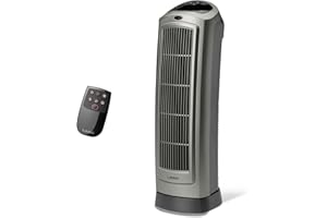 Lasko Portable Oscillating Ceramic Space Heater Tower with Digital Display, Remote Control, 2 Heat Settings and 8 Hour Timer, Gray
