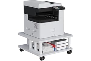 AOOSSI Mobile Printer Stand, 2-Tier Large Printer Shelf for Laser 3D Printer Office Machine with Storage, 23.6"x23.6" Wood Printer Cart Under Desk Rack with Wheels for Office Home Kitchen (White)