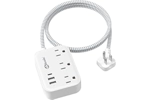 OKLEEIC Flat Plug Power Strip with USB Ports, Flat Extension Cord 3FT with 3 AC Outlets 3 USB Ports, Short Extension Cord Outlet Splitter with No Surge Protector for Cruise Ship, Dorm Room Travel Essentials