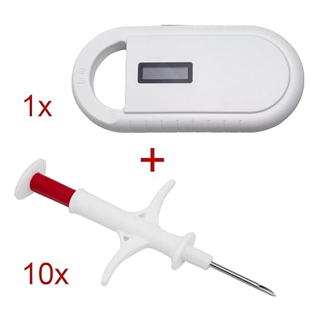 LABT Tierchip Injektor Transponder RFID Chip 1,4 x 8 mm mit Lesegerät Scanner Sets Hund Katze