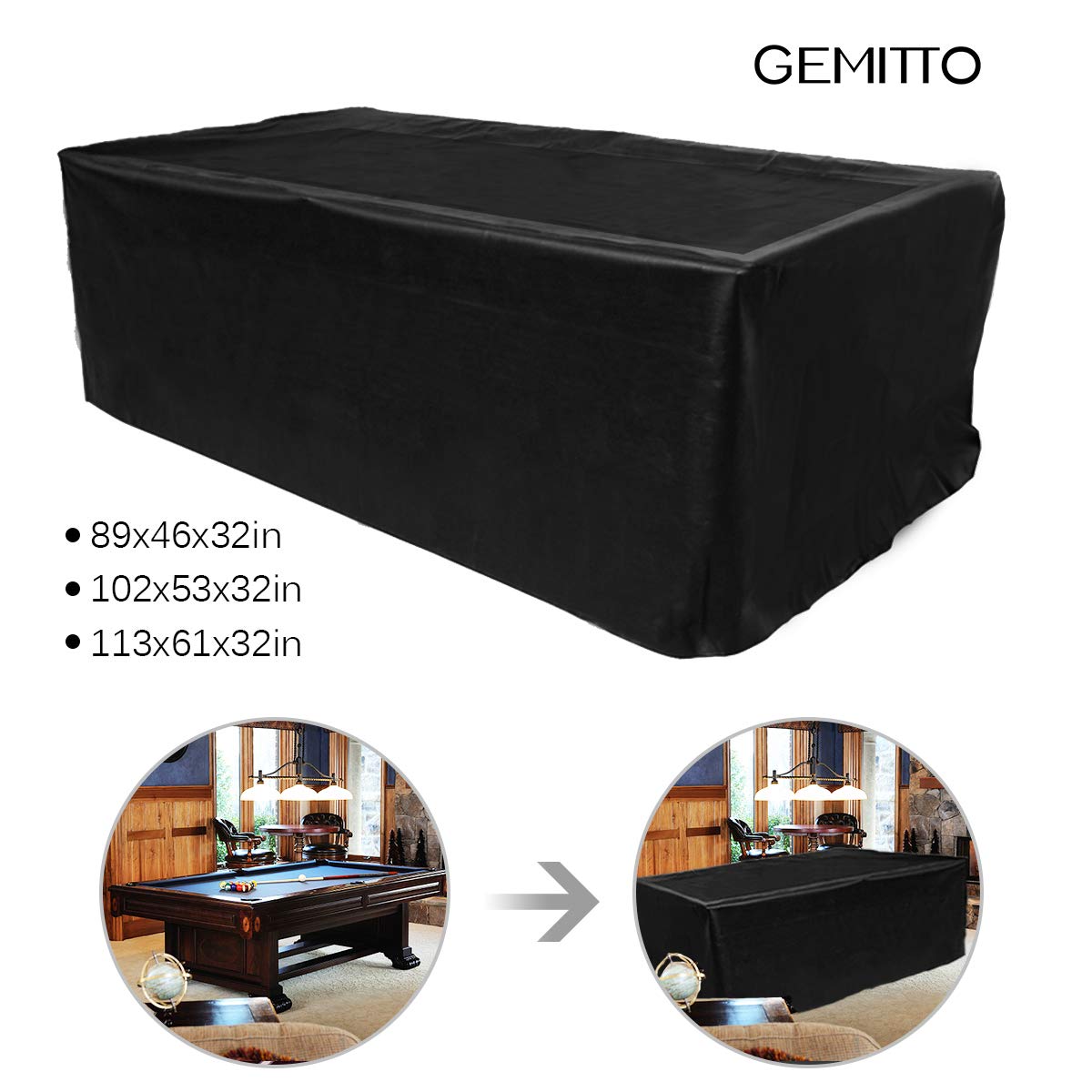 GEMITTO 7/8/9 ft Pool Table Cover Waterproof Billiard Cover Polyester