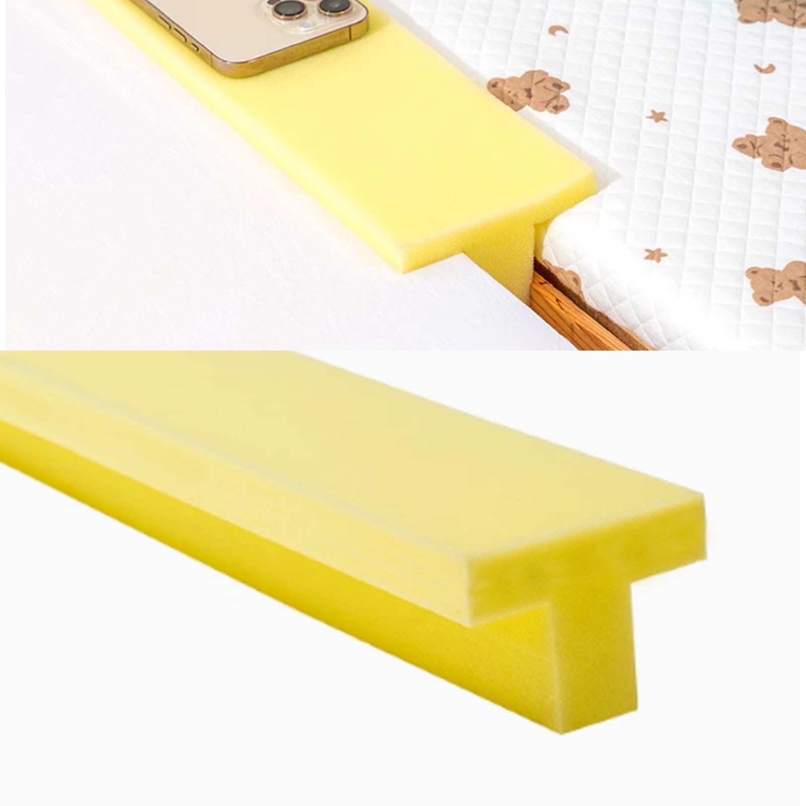 Photo 1 of T-Shaped Bed Gap Filling for 1.2", 78.7" Long Mattress Wedge, Cuttable Foam Headboard Filler for Seams and Bed Cracks, Yellow
