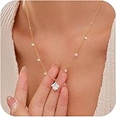 UMIAFE 925 Sterling Silver 14K Plated Gold Dainty Chocker Cute Women's Necklaces Round Square Cubic Zirconia CZ Diamond Charm Pendant Clover Necklace Chain For Women, Simulated Round Zirconias Chains for Wedding Prom Brides Friendship Jewelry Gifts For Mom Daughter Lover Her