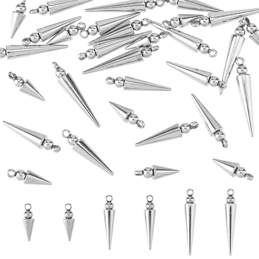 DICOSMETIC 30Pcs 3 Styles Cone Charms Stainless Steel Spike Charms Hiphop Punk Style Cone Charm Cones Bead Charm Long Spike Pendants for Jewelry Making DIY Craft, Hole: 1.4mm
