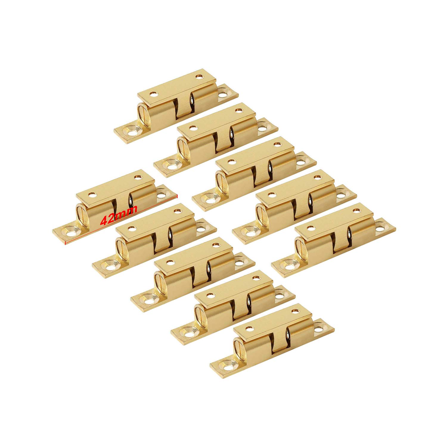 LOOTICH Brass Door Double Ball Tension Catches 42mm for Cabinet Kitchen Bathroom Cupboards Wardrobes Roller Latches Silent Locks Stopper (10 Pcs)