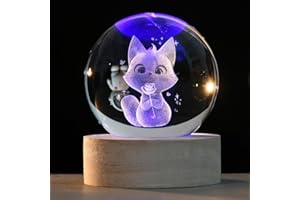 ZRENJHUS 3D Cat Crystal Ball Cat Lovers Gift Cat Themed Present Novelty Cat Holding Rose Gift for Girlfriend Cat Decorative Ball 60mm with Colorful Light Base