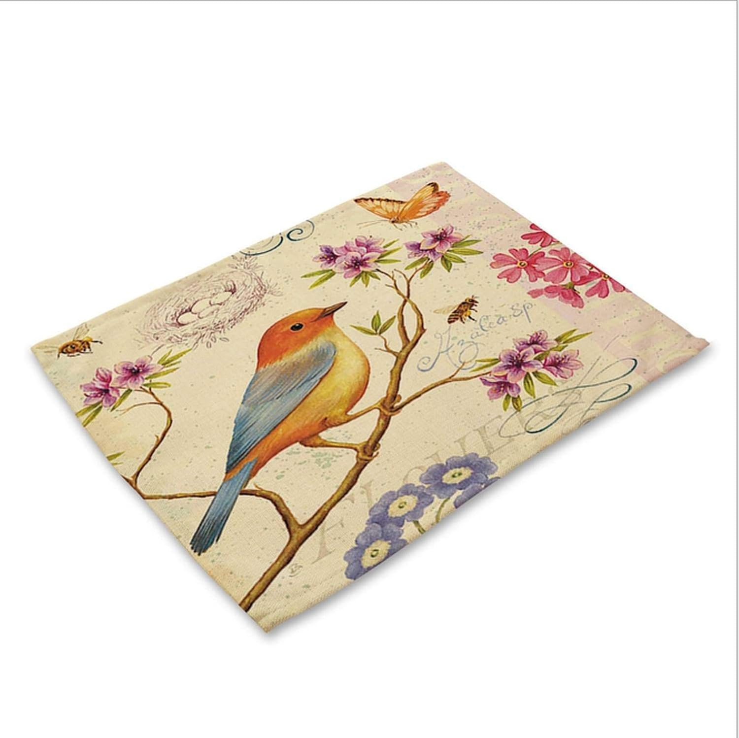 Amazon Com Fat Big Cat Home Decor Hand Painted Bird Placemat Linen Fabric Table Mat Dishware Coasters For Kitchen Accessories Wedding Party Decoration C Home Kitchen