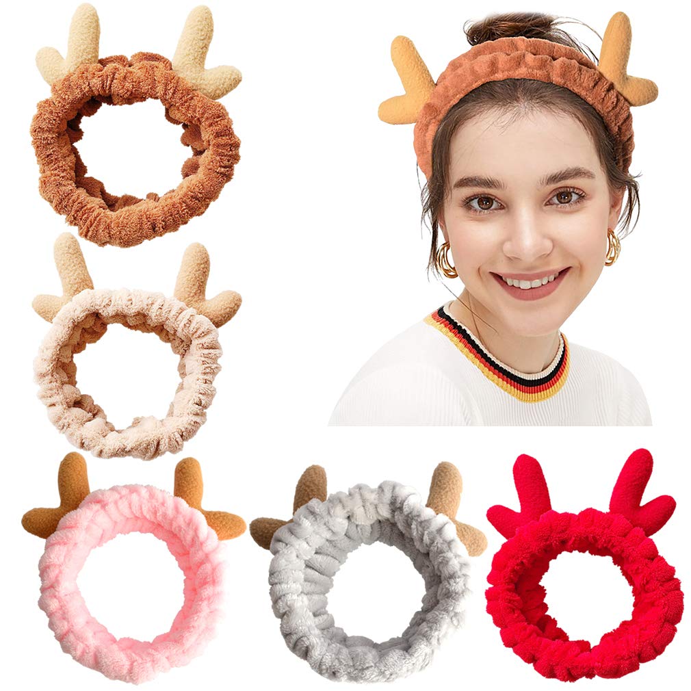 Women Christmas Deer Antlers Headband Soft Elastic Makeup Hair Band OU