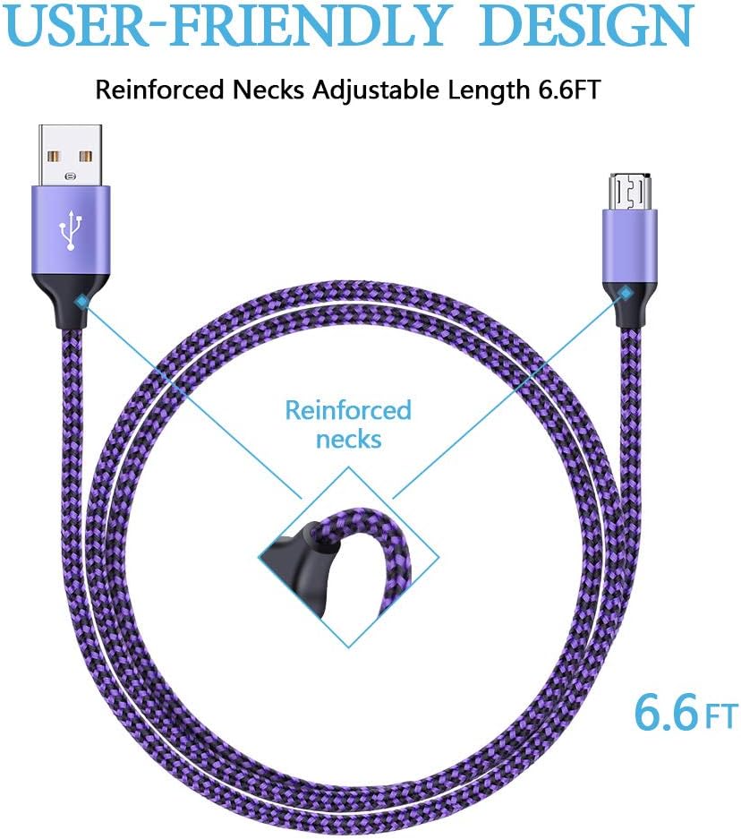 Micro USB Cable, Ailkin 5-Pack 6.6ft High Speed Nylon Braided Android Charging Cables for Samsung Galaxy J8/J7/S7/S6/Edge/Note5, Sony, Motorola, HTC, LG Android Tablets and More USB to Micro USB Cords