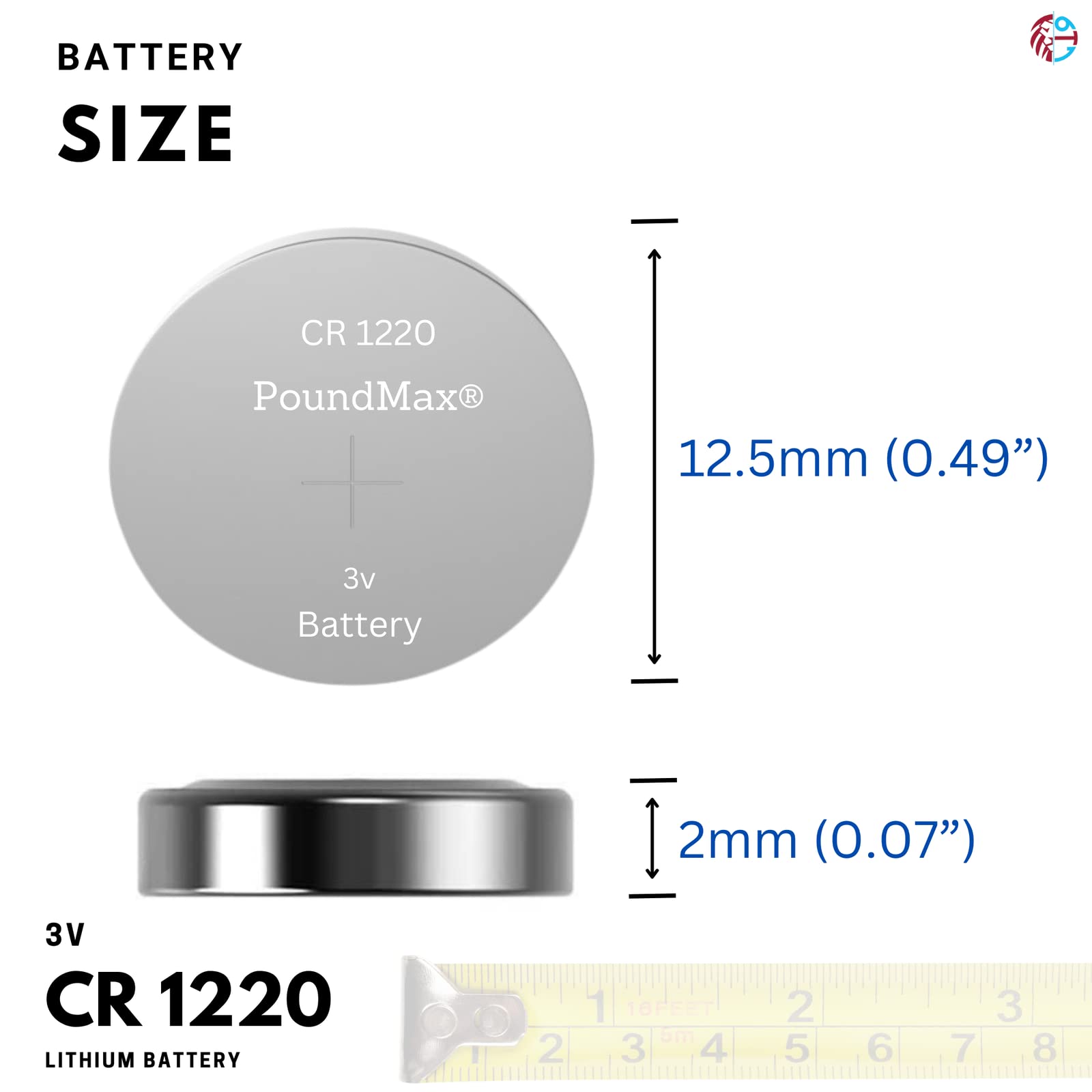 PoundMax CR 1220 Batteries 3v Lithium Button Cell Battery Combo Pack - 5 Count