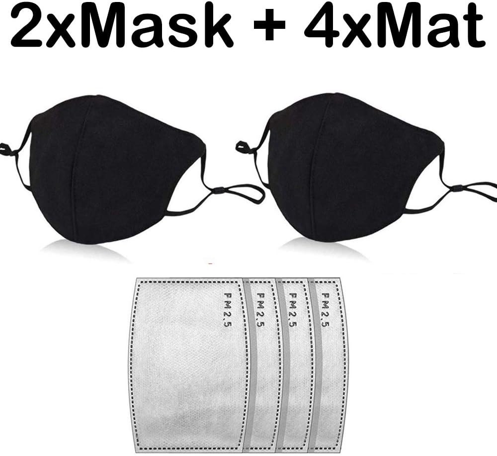 Unine 2 Face Cover Breathing Filter + 4 PM2.5 Replace Mat, Cotton Reusable Breathable Safety Air Fog Respirator,Protection Filters from Dust for Women Man,Indoor Outdoor Sports Activities Use