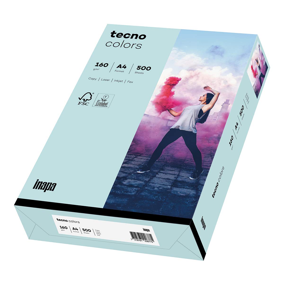inapa Coloured Printer Paper, Tecno Colours: 160 g/m², A4, 250 Sheets, Light Blue