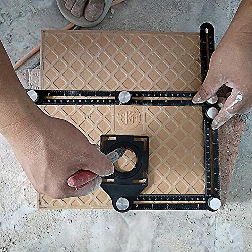 dezirZJjx Universal Angle Template Measuring Tool Ruler,Multifunctional Aluminum Alloy Six-Folding Ruler Hole Puncher Locator Mason Tool for Masonry Builders Handymen Carpenters Black - Thumbnail 3