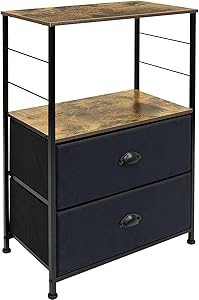 Sorbus Nightstand 2-Drawer Bedrooms - Bedside Table Furniture Shelf Storage & Accent End Table Chest for Home, Bedroom, Office, College Dorm, Steel Frame, Rustic Wood Top, Easy Pull Fabric Bins