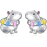HOOHWE Animal Earrings 925 Sterling Silver Capybaral Cow Bunny Stud Earring for Women Capybara Jewelry Animal Earrings Jewelry