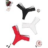 Avidlove Womens Underwear Cotton Thongs Sexy Lace Bikini Panties V Shape Waistband Tangas 1-4 Packs