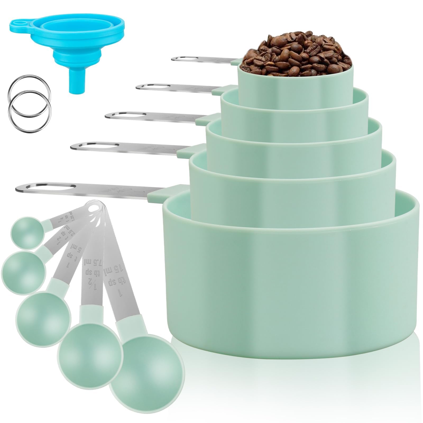 zeyedemo 11PCS Measuring Cups and Spoons Set Durable Stackable Measuring Cup and Spoon Set Plastic Measuring Cup and Spoon with Stainless Steel Handle for Baking Liquid and Solid