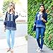 Floerns Women's Boho Casual Blouse Lace Up Embroidered Loose Tie-Neck Top Navy-1
