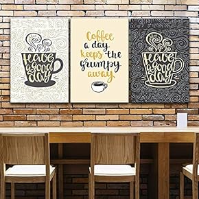 3 Panel Coffee Art with Quotes and Floral...