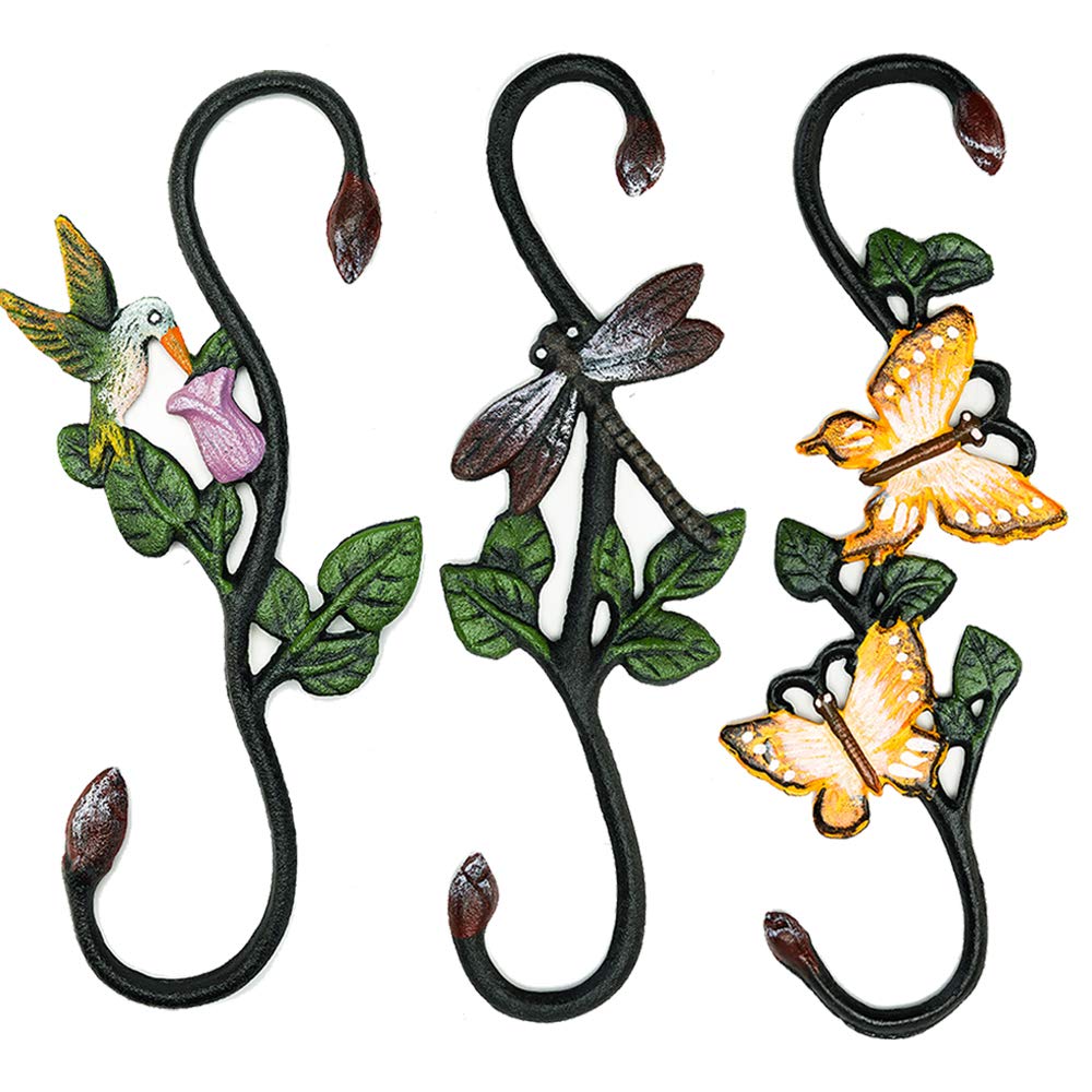 Sungmor Cast Iron Plant Hangers, 3-Pattern & 11 Inch Length, Large S Hooks for Hanging Plants, Ceiling Extender Hooks for Hanging Flower Basket, Planter, Macrame Plant Holder, Lantern, Windchime
