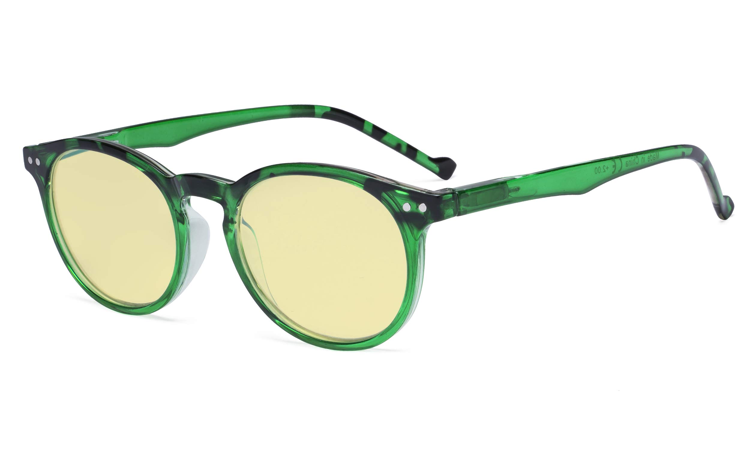 Eyekepper Stylish Blue Light Blocking Glasses Women - Anti Digital Glare UV Ray Oval Round Computer Reading Glasses with Yellow Filter Lens - Green +1.75