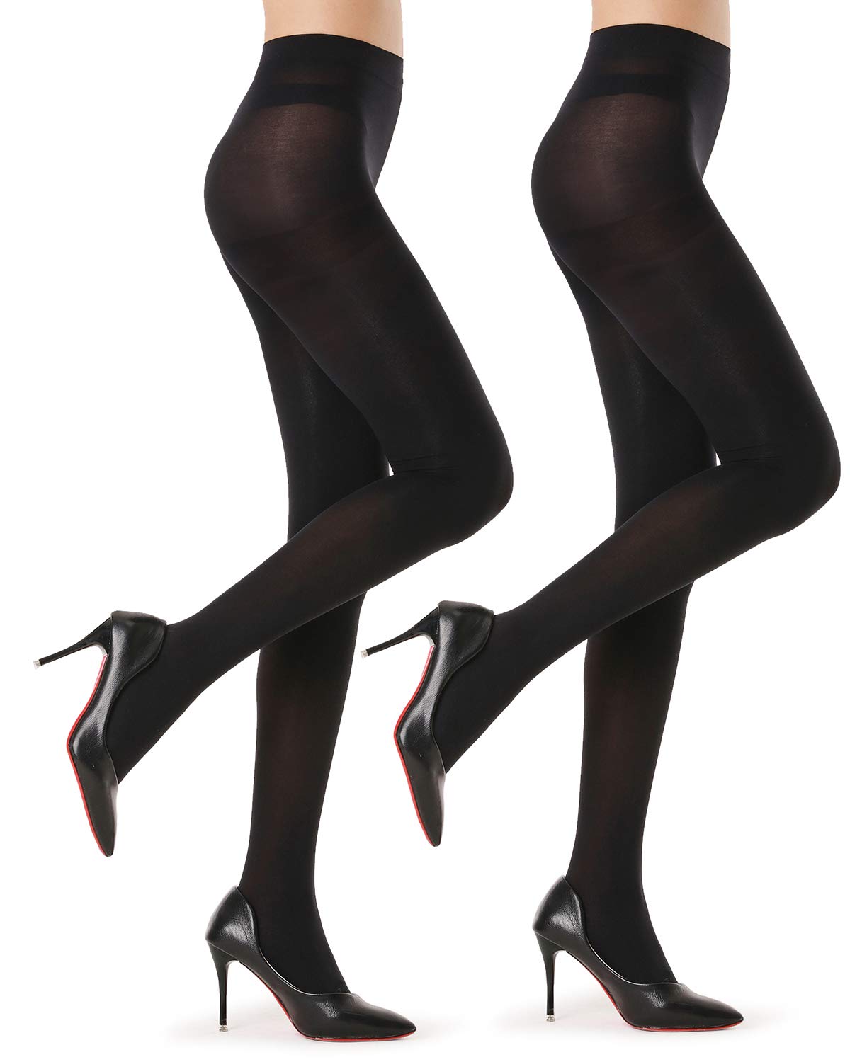 Photo 1 of G&Y 2 Pairs Semi Opaque Tights for Women - 40D Microfiber Control Top Pantyhose (XL,Black2)