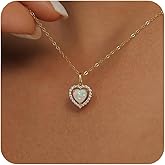LNIEER Heart Opal Pendant Necklace | Dainty Diamond Necklaces for Women Simple 14K gold Plated Necklace | Minimalist Jewelry | Gift for Mom | Christmas gift