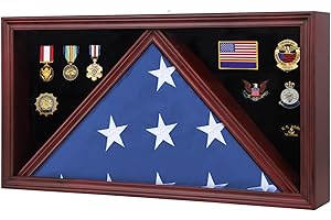 Sboitflmm Large Burial Flag Display Case - American Solid Wood Military Shadow Box With Tempered Glass and Certificate Holder, Fits 5' X 9.5' Folded Flag, Mahogany Rectangle