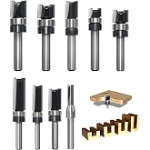 9pcs Pattern Flush Trim Router Bit 1/4 Shank, Straight Flush Cut Router Bit, top Bearing Template Pattern Router Bit, for Wood Trimming