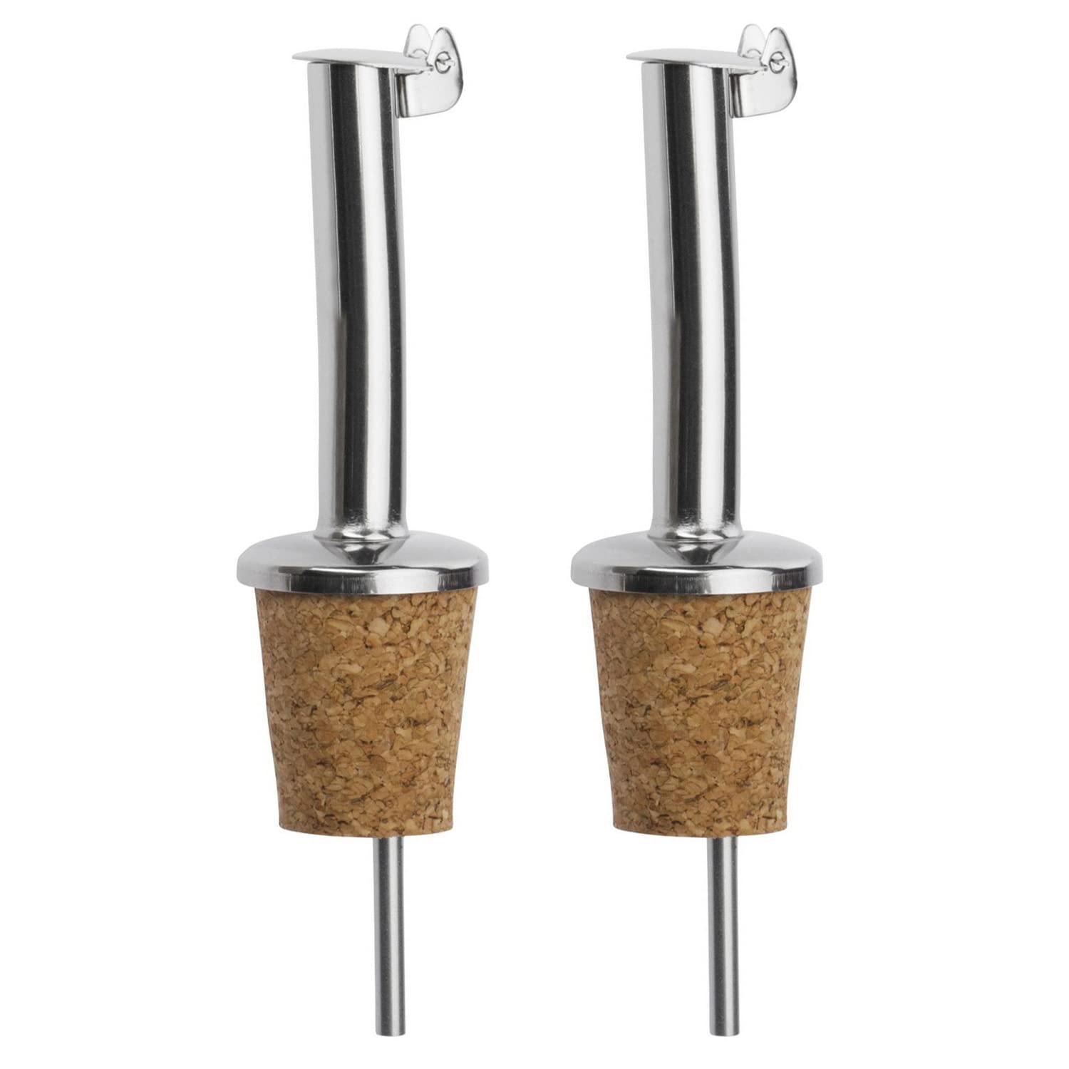 Westmark 2 Spirits/Oil/Vinegar Pourer for Bottles, with Clip, with Air Tube, Metal/Stainless Steel, Natural Cork, Inox Standard, Silver, 45502280