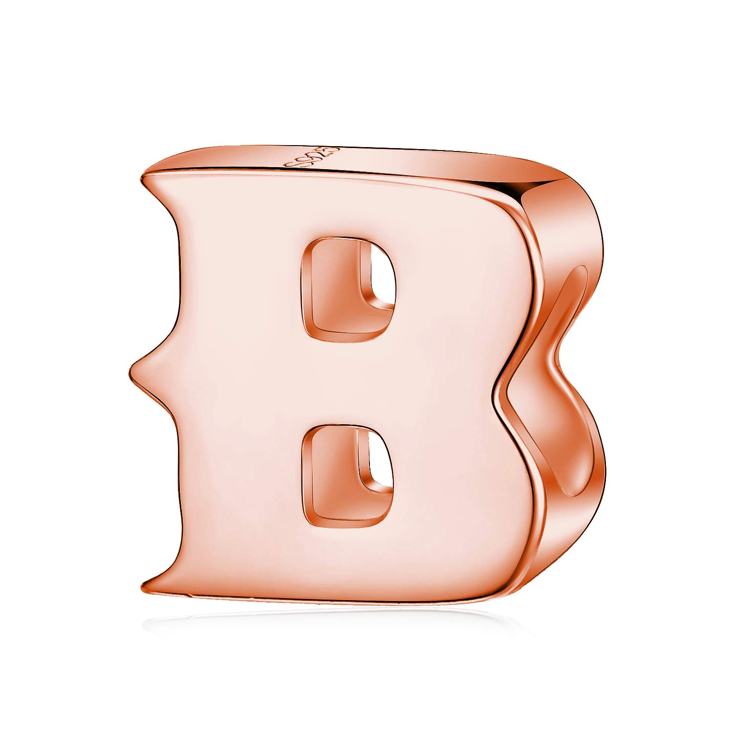 Alphabet Charms Initial A-Z Genuine 925 Sterling Silver Letter Beads Words Charms fits European Charms Bracelet for Mother Day Gfts (rose gold B)