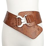 JasGood Women's Wide Elastic Stretch Adjustable Waist Belt Fashion Snake Pattern (Suit Waist 33-38 Inch, Brown)
