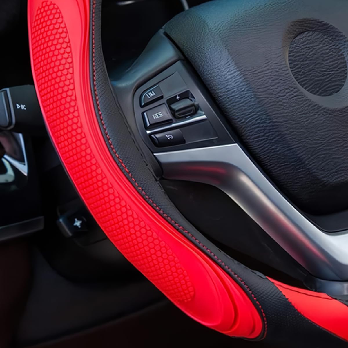 Osilly 15 Inch Car Leather Steering Wheel Cover, Automotive Accessories Elastic Breathable Anti-Slip Soft Wheel Protector Fits Men and Women, Suitable for SUVs, Trucks, Vehicles and RVs (Red)