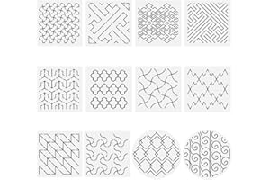FREEBLOSS 12Pcs Sashiko PET Stencils Sashiko Template Template for Hand Quilting Basic Line Japanese Geometric Patterns Templates Embroidery Stencils 5.5 * 5.5''