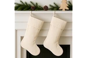 2 Pack 18 inch Natural Cotton Linen Christmas Stockings