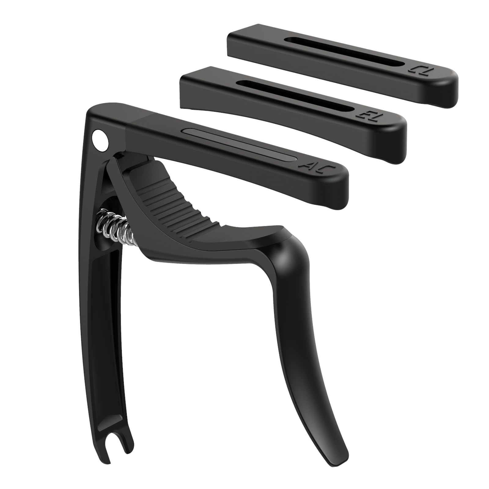 Linrax C3 Guitar Capo, 4 in 1 Capo with Bridge Pin Puller, Capos for Acoustic Guitar Electric Guitar Classical Guitar Bass Ukulele Banjo Mandolin, Detachable Silicone Heads, Guitar Accessories, Black