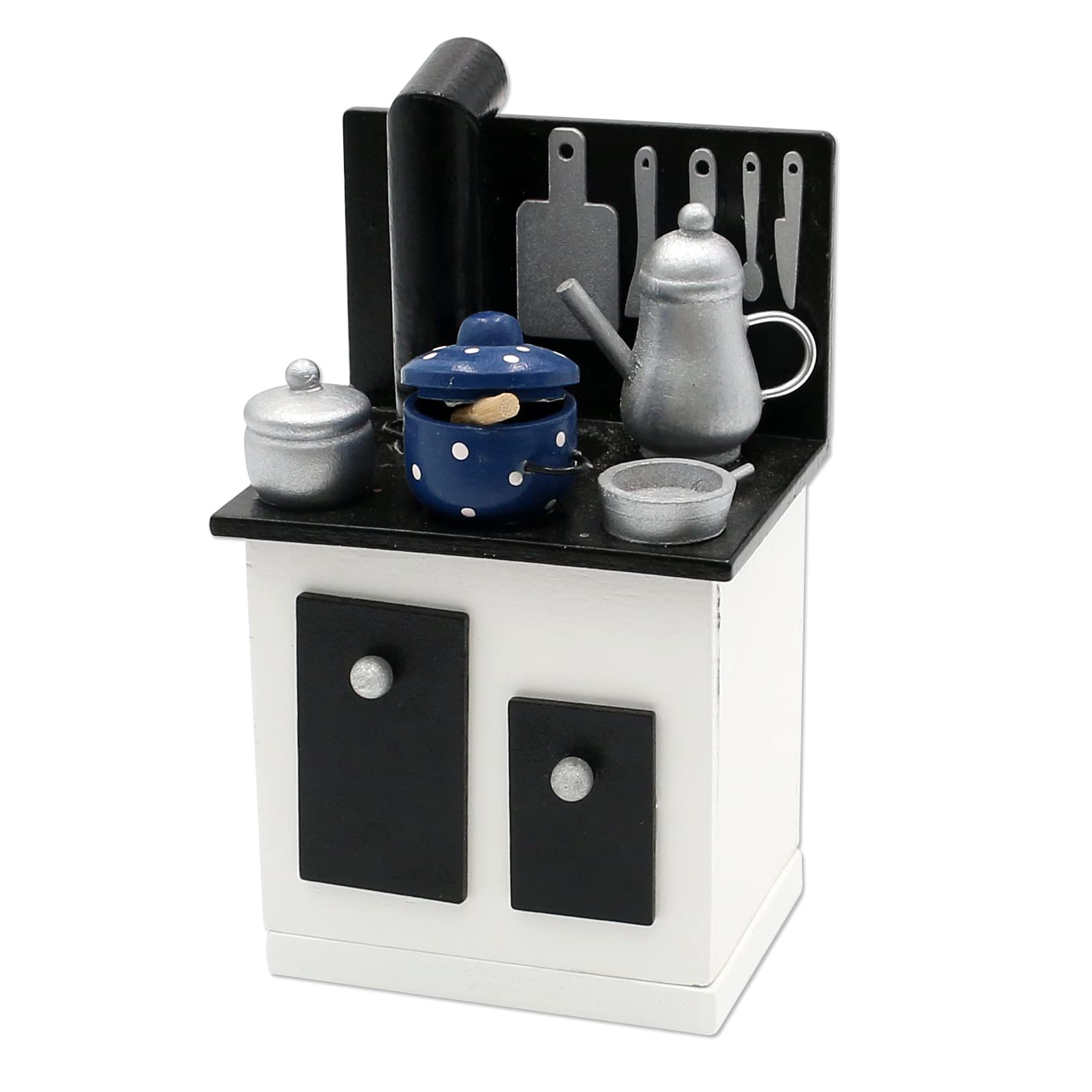 Dekohelden24 Wooden Smoker with Kitchen Utensils in Black-White, L x W x H Approx. 9 x 7 x 15 cm, 15 cm