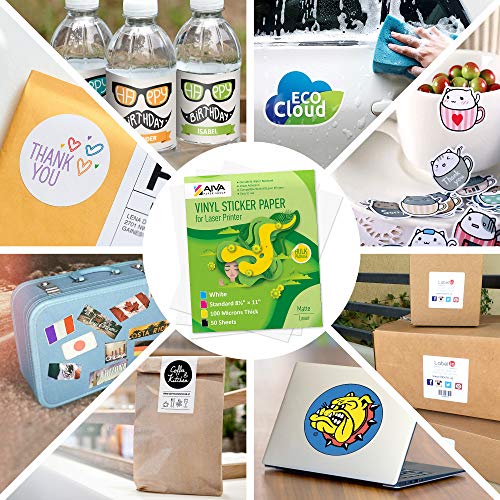 Printable Vinyl Sticker Paper for Laser Printer - Matte White - 50 Self ...