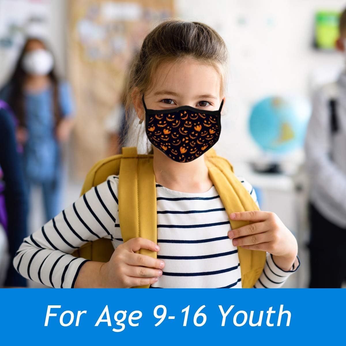 5PCS Big Kids Halloween Face Mask Bandana Reusable Washable School Students Cover Breathable Dust Covering for Youth Boys and Girls: Clothing