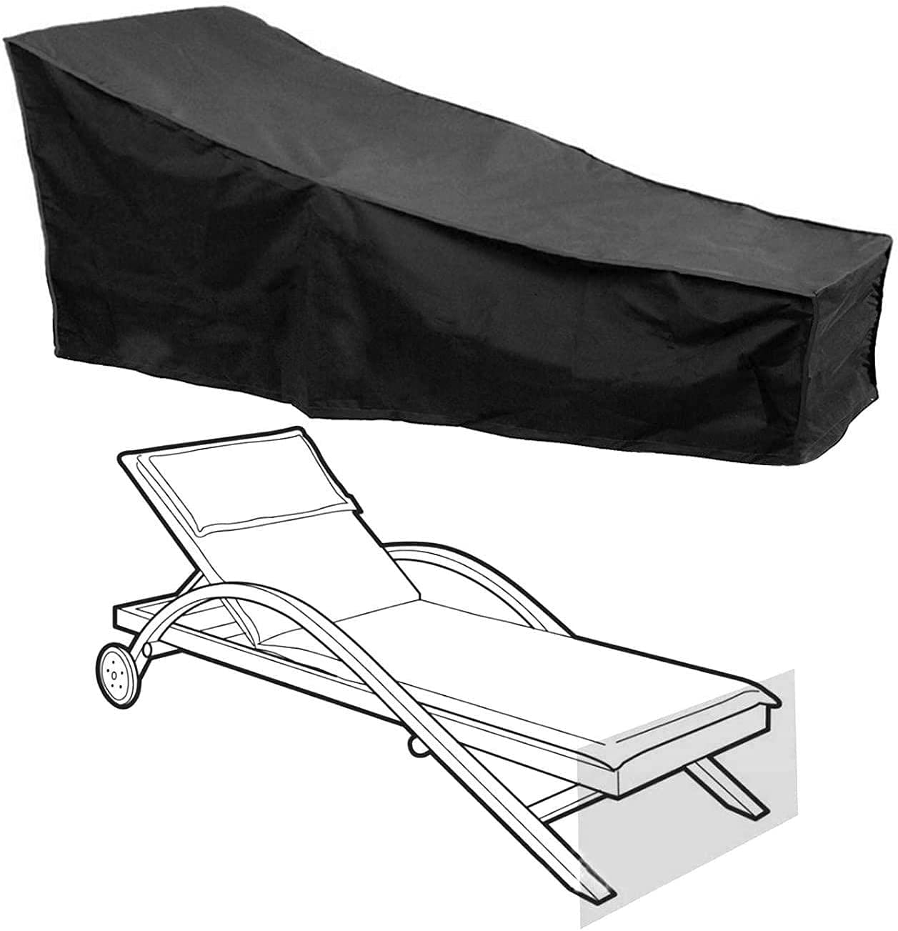 Kbsin212 Garden Balcony Sun Lounger Waterproof Anti UV Dust-proof Patio Sunbed Deck Chair Outdoor Furniture Protector With A Storage PouchOutdoor Steamer Chair Rattan Furniture (Black)