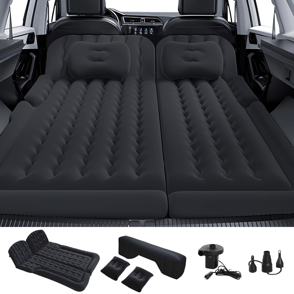 Photo 1 of Car Air Mattress SUV Air Mattress, SUV Mattress Camping Bed with Travel Pillow Air, Foot Pier, Air Pump, Inflatable Mattress for Car, Black