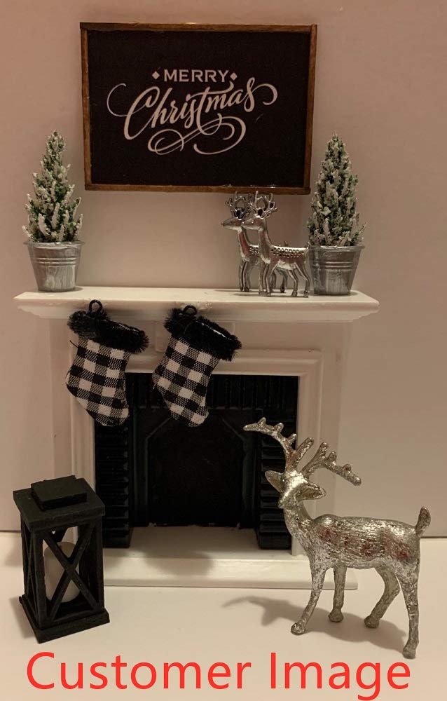 Dollhouse Decoration Accessories,1:12 Dollhouse Miniature Furniture Room Wooden Vintage Black White Fireplace