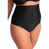SHAPERMINT Women Ruched High Waisted Bikini Bottom Swimsuit, Tummy Control Full Coverage Swimwear, Small to Plus Size