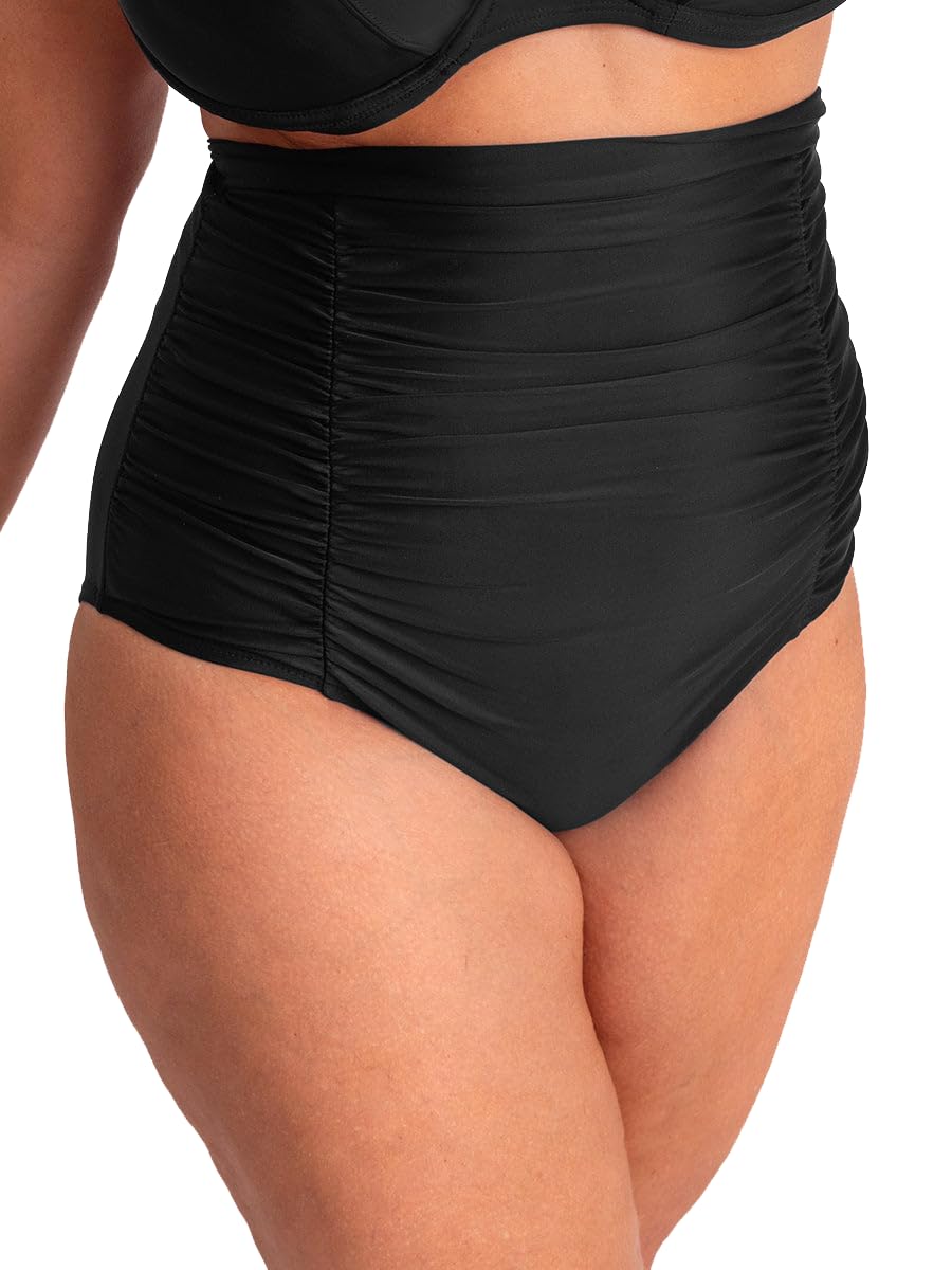 Photo 1 of SHAPERMINT Women Ruched High Waisted Black Bikini Bottom Swimsuit, Tummy Control Full Coverage Swimwear, Small to Plus Size