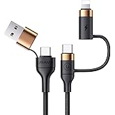 MJEMS USB C Multi Fast Charging Cable PD 60W Nylon Braided Cord 4-in-1 3A USB/C to Type C/Phone Fast Sync Charger Adapter Com