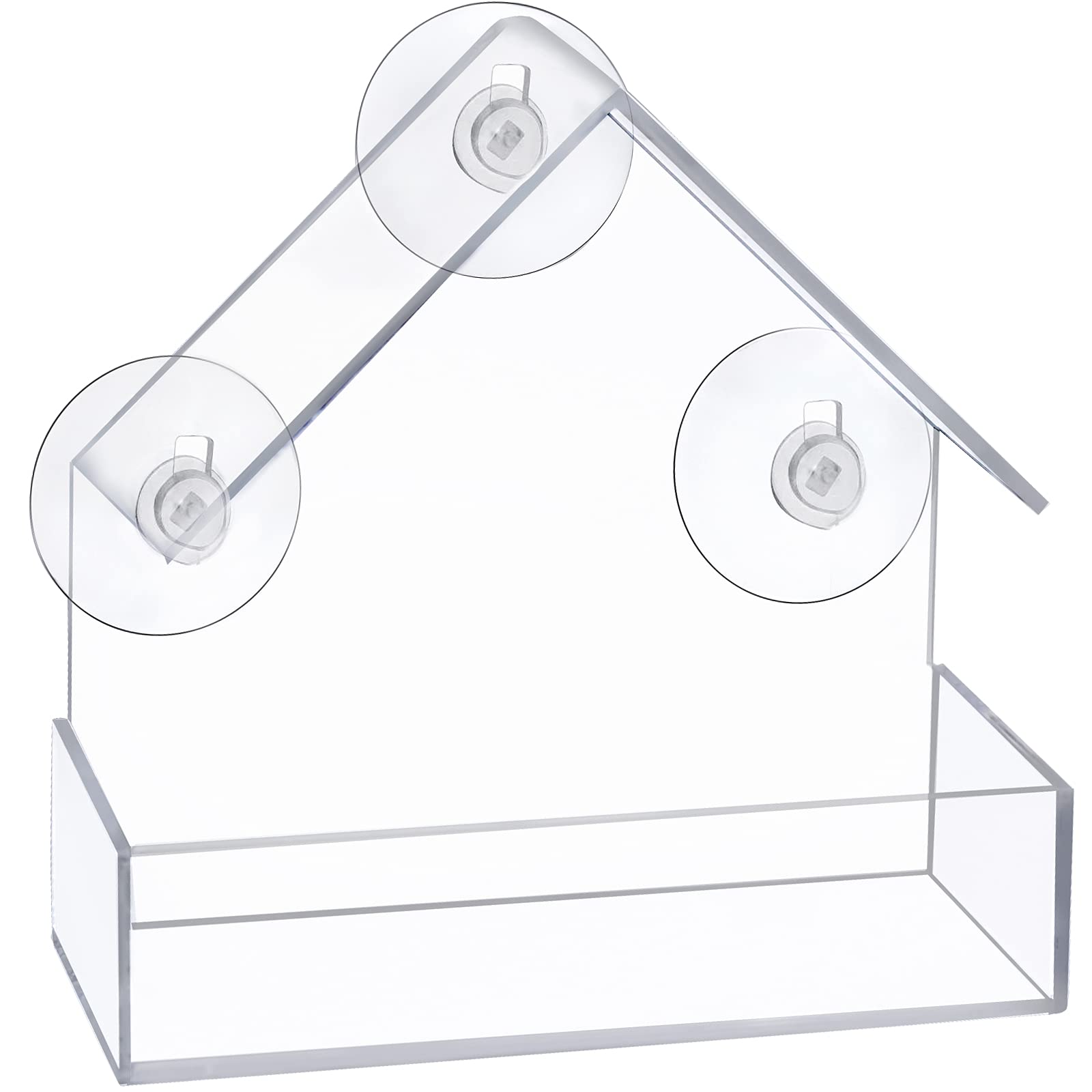 Winfred Triangle Window Bird Feeder with 3 Suction Cups, Clear Acrylic, Hanging or Window Mount, for Birds, Seed, Wildlife Feeder